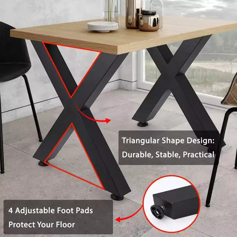 Gambe per tavolo in metallo a X, set da 2 – Acciaio resistente, capacità 200 kg, piedini regolabili, verniciatura a polvere nera