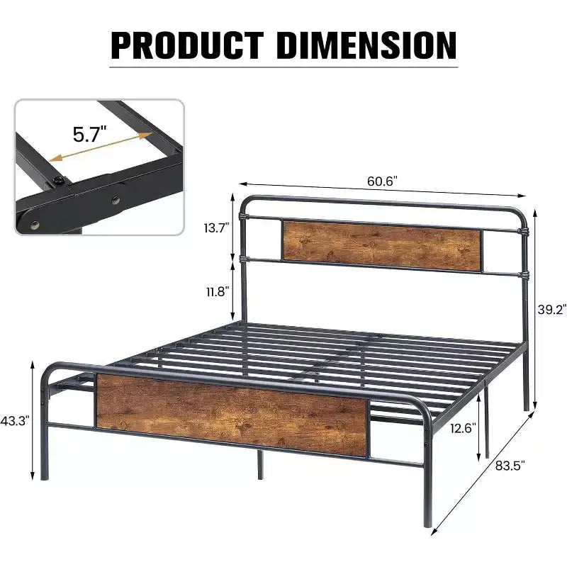 Telaio Letto Matrimoniale Queen Size con Testiera in Legno e Doghe Metalliche