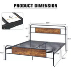 Telaio Letto Matrimoniale Queen Size con Testiera in Legno e Doghe Metalliche