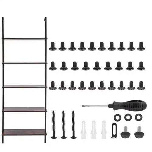VEVOR Ladder Shelf, 5-Tier Bookshelf 24x11.8in, Open Wall-Mounted Ladder Shelf with Metal Frame,Storage Rack Sundries Holder, Black