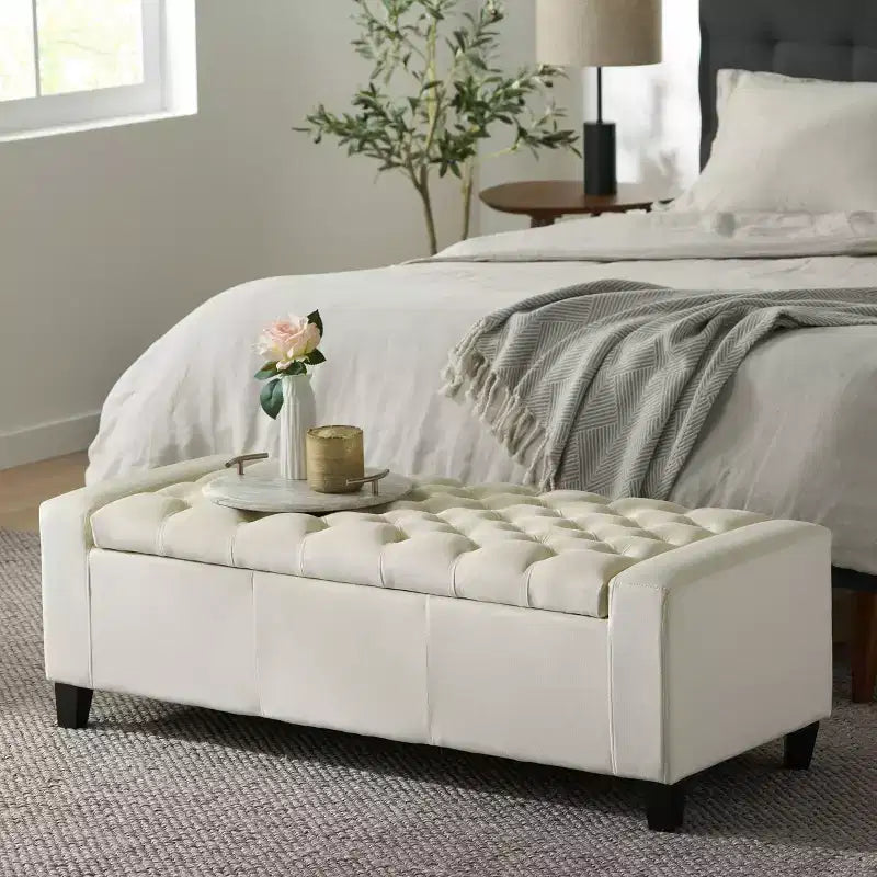 Panca contenitore imbottita con parte superiore trapuntata per soggiorno e camera da letto