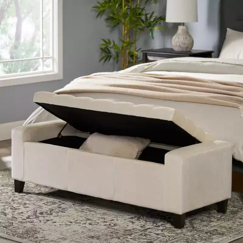 Panca contenitore imbottita con parte superiore trapuntata per soggiorno e camera da letto
