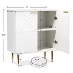 Credenza in legno con ante a rilievo, pomelli e ripiano dorati – Bianco