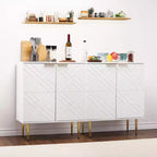 Credenza in legno con ante a rilievo, pomelli e ripiano dorati – Bianco