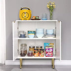 Credenza in legno con ante a rilievo, pomelli e ripiano dorati – Bianco