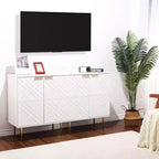 Credenza in legno con ante a rilievo, pomelli e ripiano dorati – Bianco