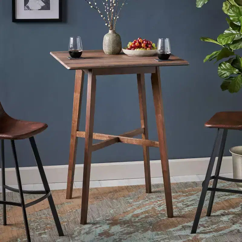 Tavolo da pranzo alto con gambe in legno di gomma per piccoli spazi