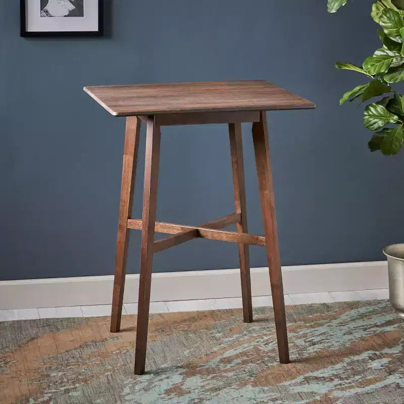 Tavolo da pranzo alto con gambe in legno di gomma per piccoli spazi