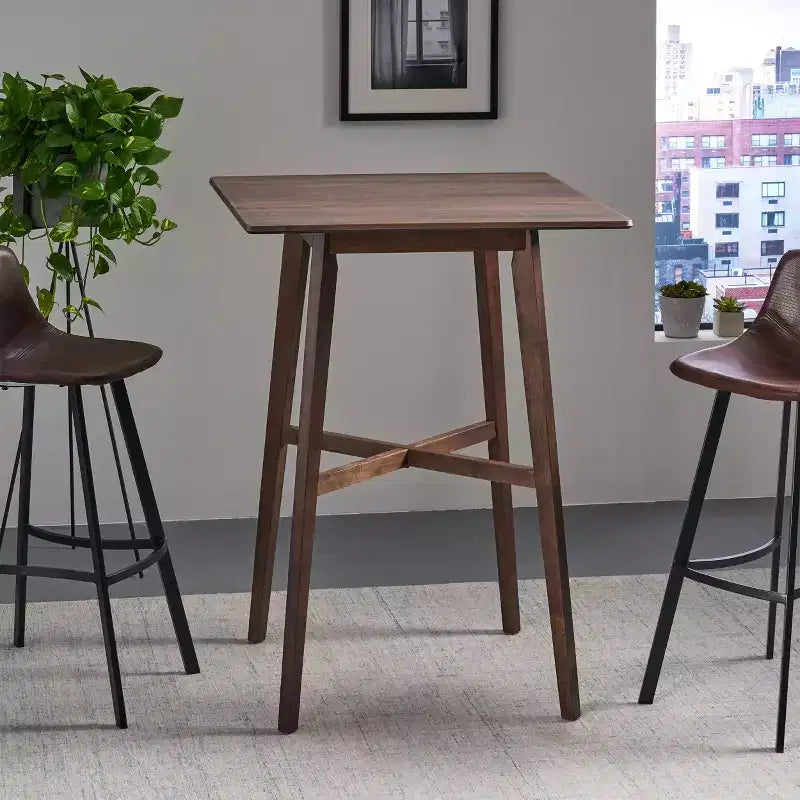Tavolo da pranzo alto con gambe in legno di gomma per piccoli spazi