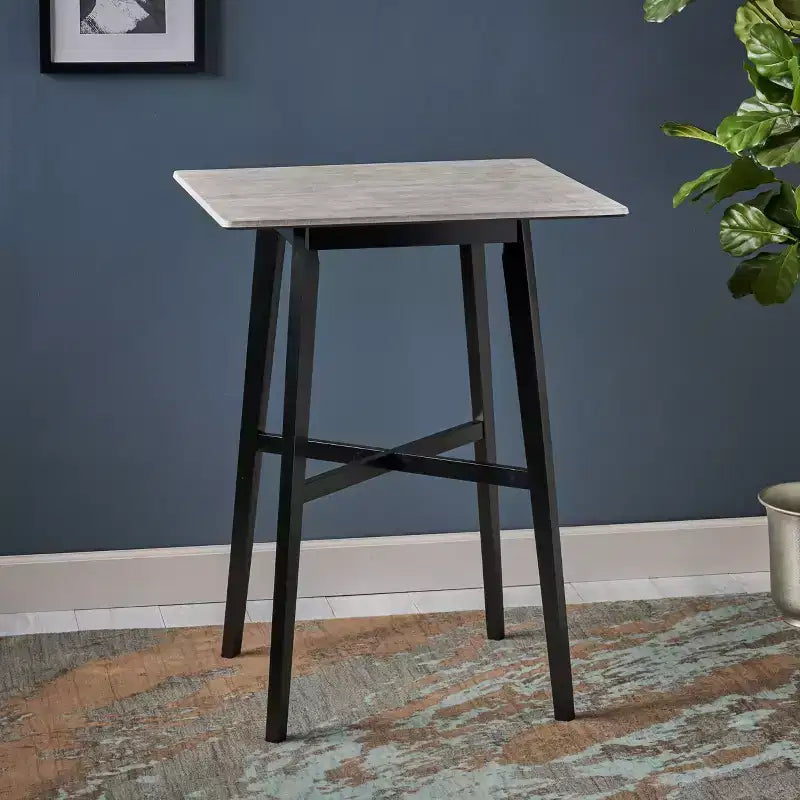Tavolo da pranzo alto con gambe in legno di gomma per piccoli spazi