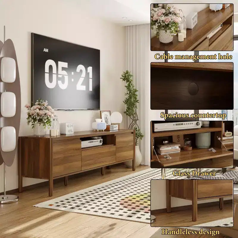 Mobile TV Moderno Minimalista con Gambe in Legno Massello e Vano Contenitore