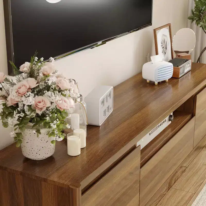 Mobile TV Moderno Minimalista con Gambe in Legno Massello e Vano Contenitore