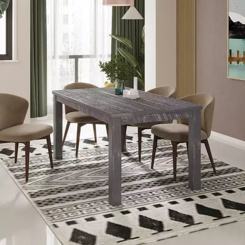 Okak 63 Solid Wood Rectangular Dining Table Kitchen Table for 6 with Wood Legs for Dining Room, Living Room