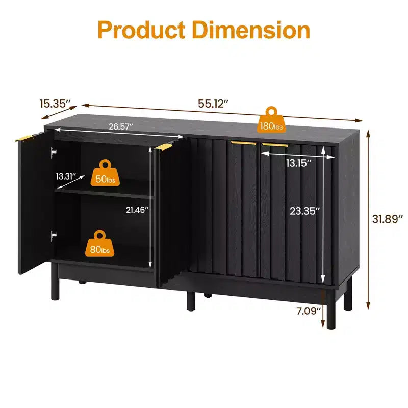 Buffet 55" con mobile contenitore – Credenza con ante e ripiani regolabili
