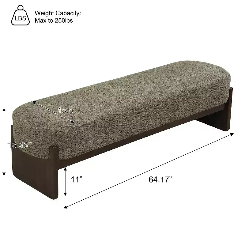 Pouf rivestito in filato bouclé da 64 pollici con gambe in legno di gomma
