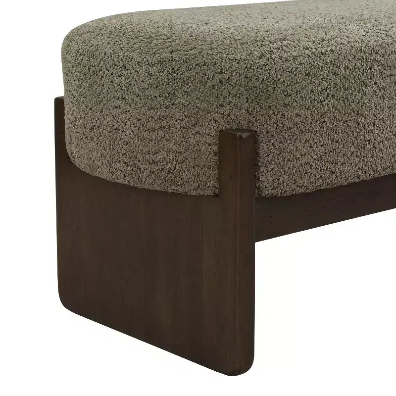 Pouf rivestito in filato bouclé da 64 pollici con gambe in legno di gomma