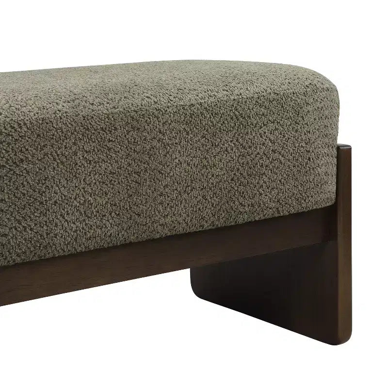 Pouf rivestito in filato bouclé da 64 pollici con gambe in legno di gomma