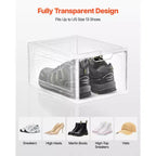 Scatole per scarpe impilabili trasparenti, confezione da 12 con sportello magnetico, adatte fino alla taglia US 13