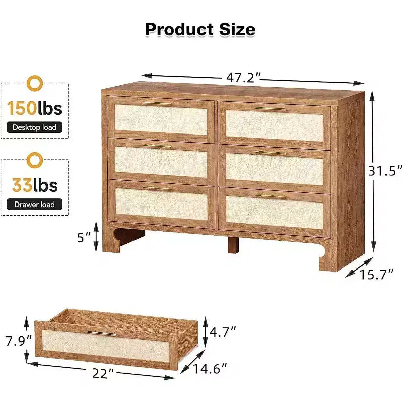 Cassettiera a 6 cassetti con gambe in legno – Stile Mid-Century