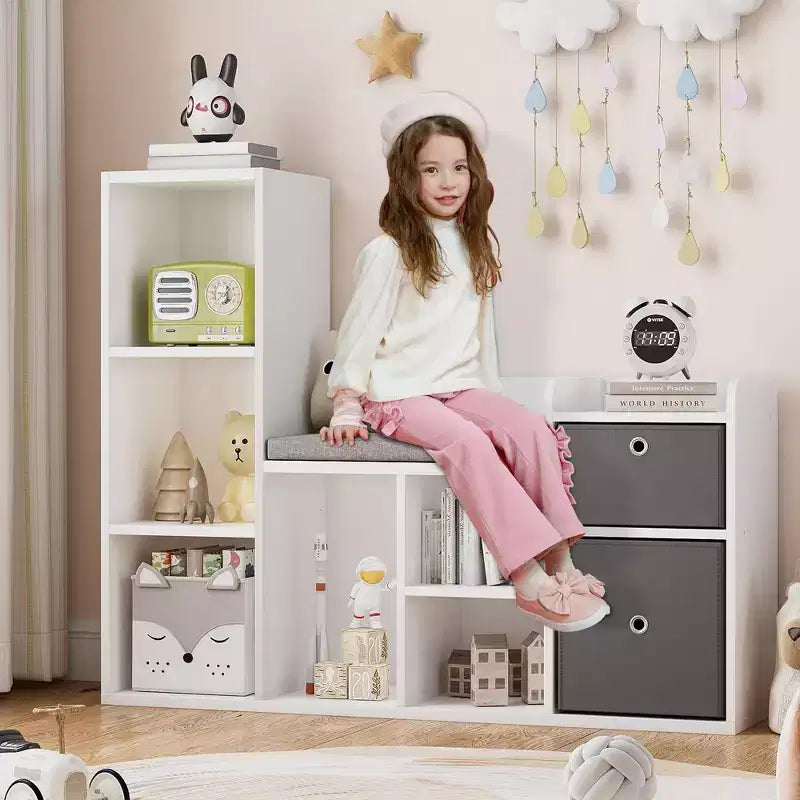 Libreria per bambini e panca portaoggetti con seduta imbottita