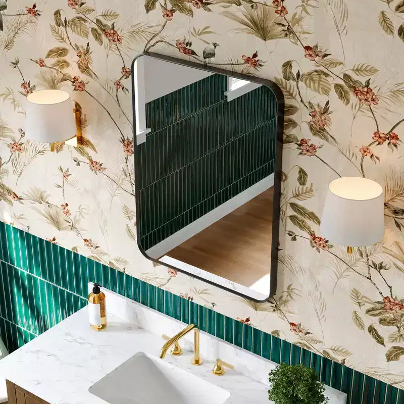 Specchio da parete rettangolare arrotondato 24x32 pollici con cornice in alluminio