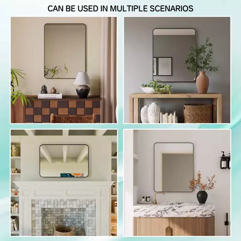 Specchio da parete rettangolare arrotondato 24x32 pollici con cornice in alluminio