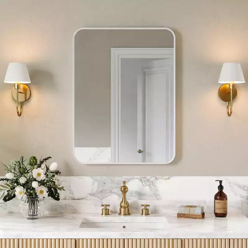 Specchio da parete rettangolare arrotondato 24x32 pollici con cornice in alluminio