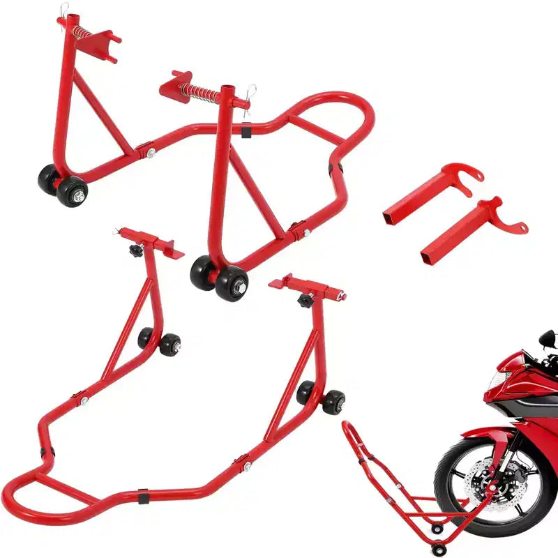 Cavalletto Solleva Moto Robusto con Ruote – Anteriore e Posteriore Regolabile, Capacità 385 kg