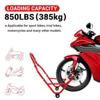 Cavalletto Solleva Moto Robusto con Ruote – Anteriore e Posteriore Regolabile, Capacità 385 kg