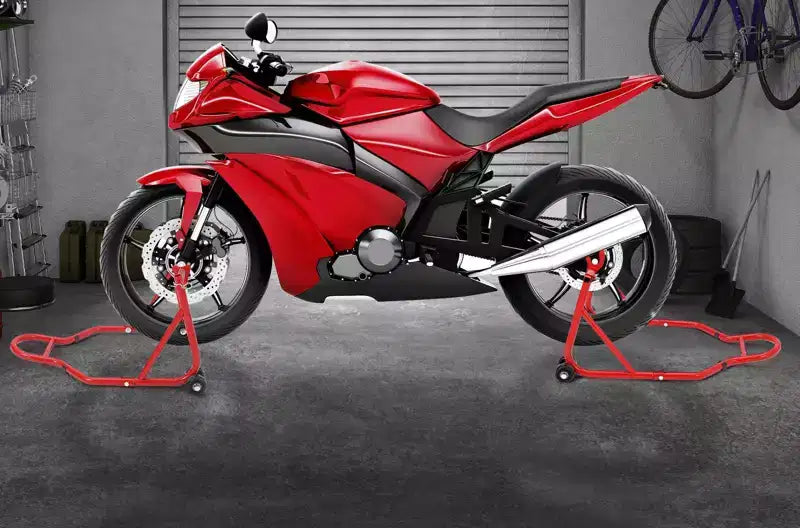 Cavalletto Solleva Moto Robusto con Ruote – Anteriore e Posteriore Regolabile, Capacità 385 kg