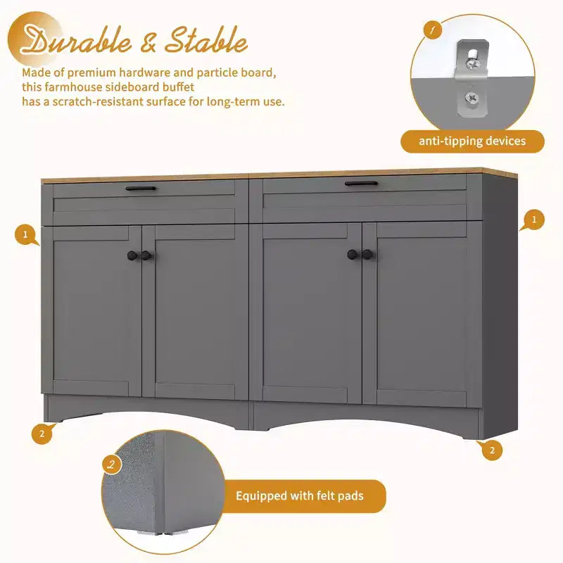 Mobile TV da masseria con 2 cassetti per TV fino a 70 pollici, mobile credenza con venature del legno