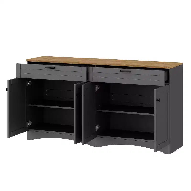 Mobile TV da masseria con 2 cassetti per TV fino a 70 pollici, mobile credenza con venature del legno
