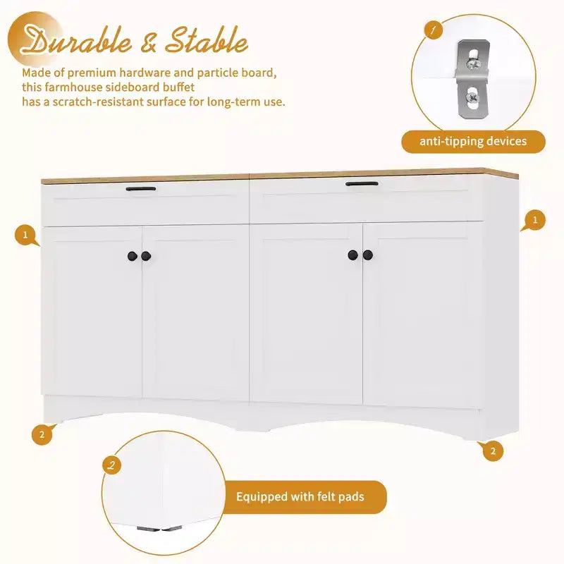 Mobile TV da masseria con 2 cassetti per TV fino a 70 pollici, mobile credenza con venature del legno