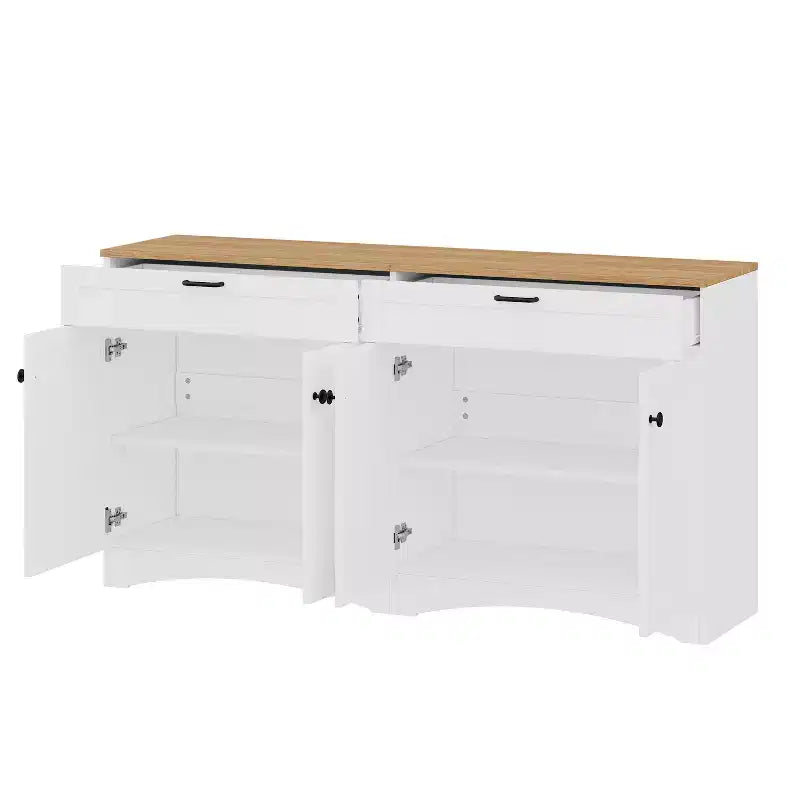 Mobile TV da masseria con 2 cassetti per TV fino a 70 pollici, mobile credenza con venature del legno