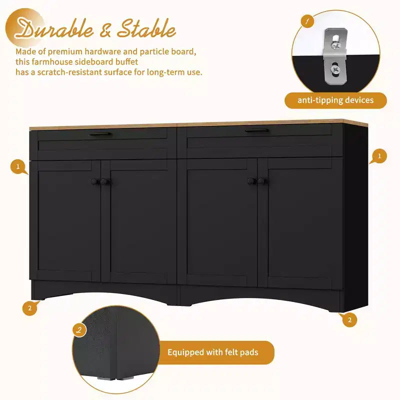 Mobile TV da masseria con 2 cassetti per TV fino a 70 pollici, mobile credenza con venature del legno