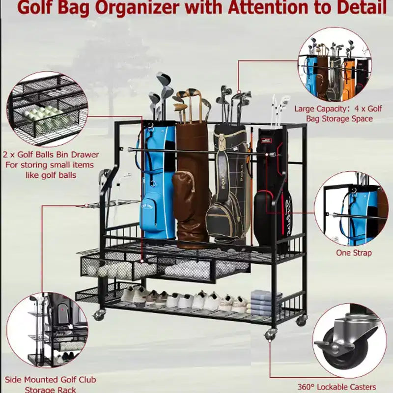 Porta sacche da golf con ruote e cassetti
