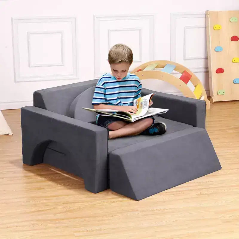 Divano da gioco componibile per bambini con fodere rimovibili – Blu / Grigio