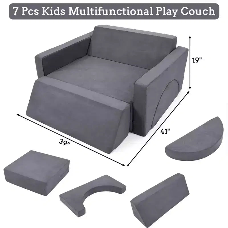 Divano da gioco componibile per bambini con fodere rimovibili – Blu / Grigio