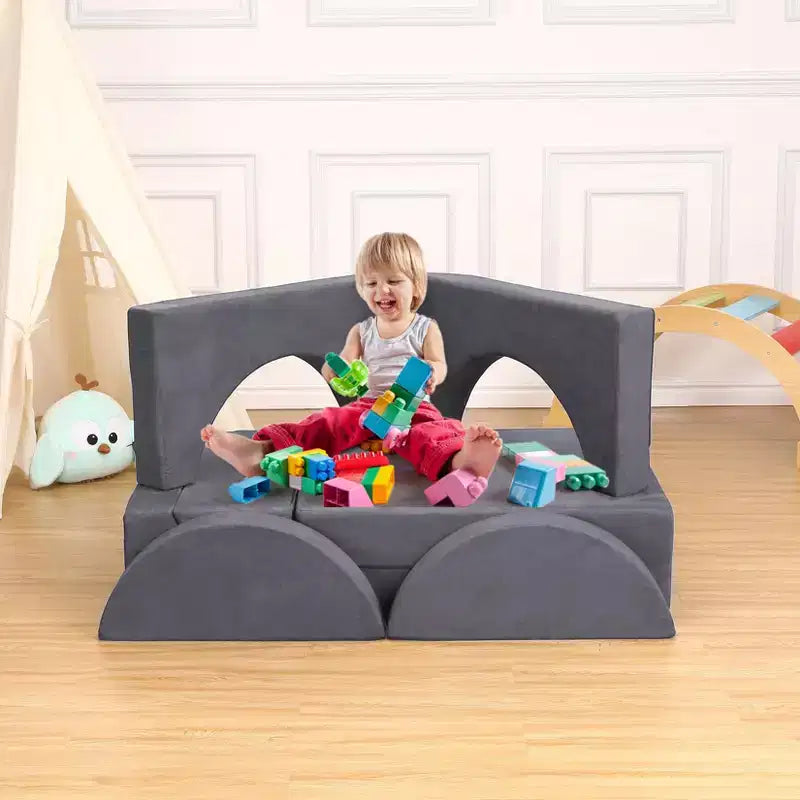 Divano da gioco componibile per bambini con fodere rimovibili – Blu / Grigio