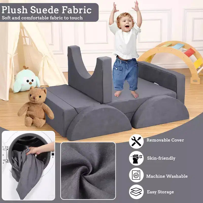 Divano da gioco componibile per bambini con fodere rimovibili – Blu / Grigio