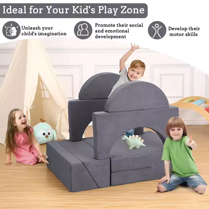 Divano da gioco componibile per bambini con fodere rimovibili – Blu / Grigio