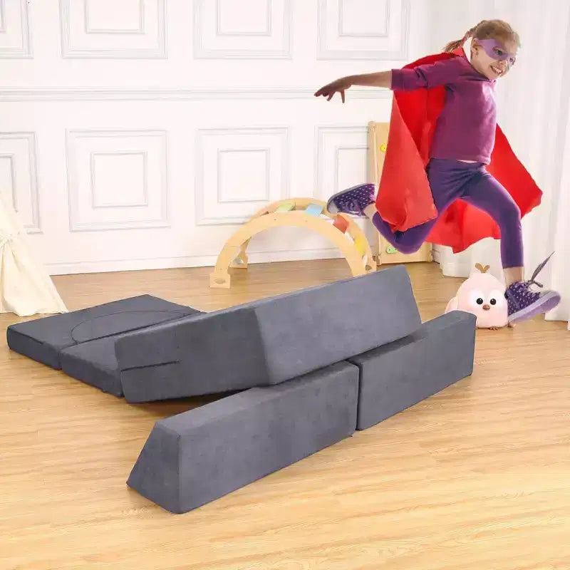 Divano da gioco componibile per bambini con fodere rimovibili – Blu / Grigio