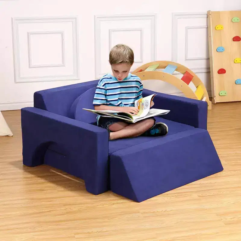 Divano da gioco componibile per bambini con fodere rimovibili – Blu / Grigio
