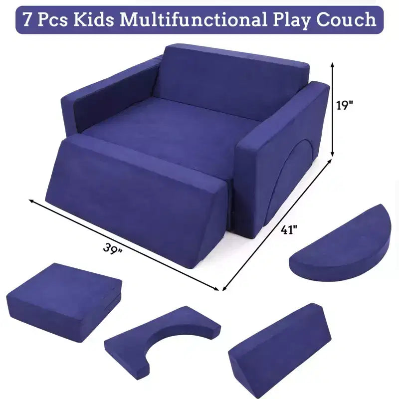 Divano da gioco componibile per bambini con fodere rimovibili – Blu / Grigio