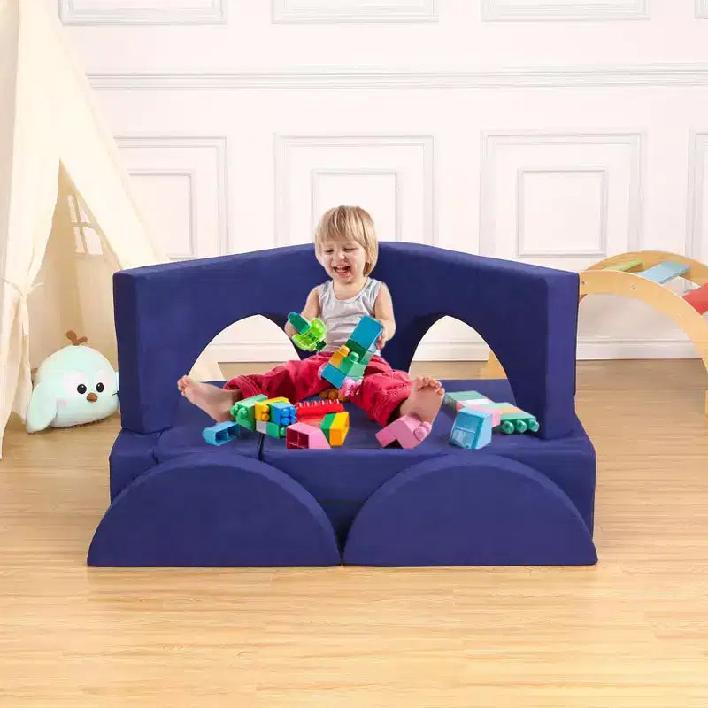 Divano da gioco componibile per bambini con fodere rimovibili – Blu / Grigio