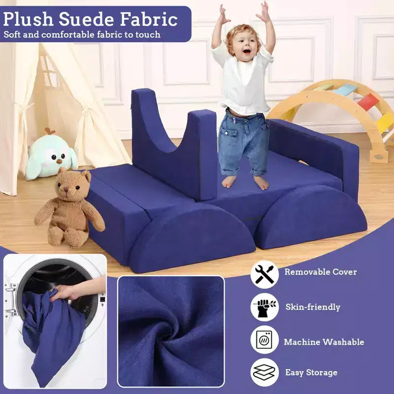 Divano da gioco componibile per bambini con fodere rimovibili – Blu / Grigio