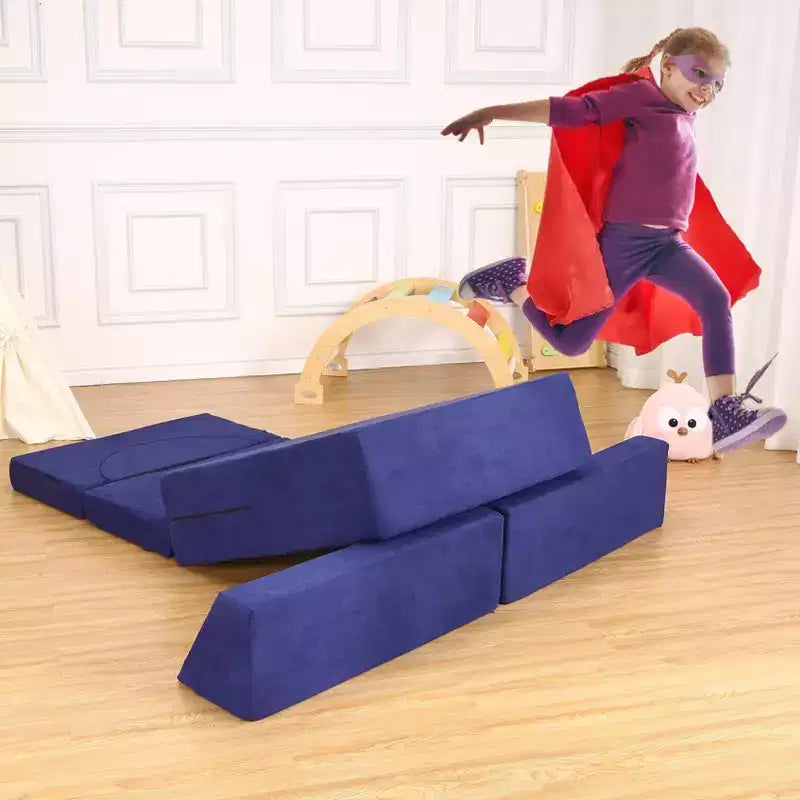 Divano da gioco componibile per bambini con fodere rimovibili – Blu / Grigio