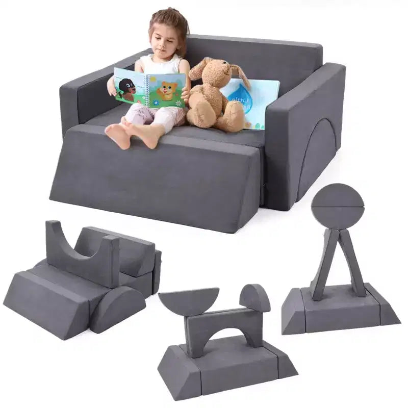 Divano da gioco componibile per bambini con fodere rimovibili – Blu / Grigio