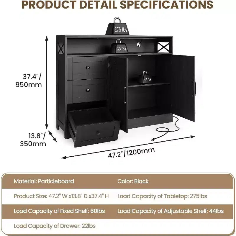 Madia Credenza da 47,2" con Vano Contenitore