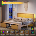 Letto a piattaforma in rattan Full Size con mobili contenitori